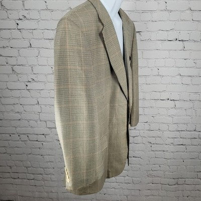 Haspel Cream Black Silk Wool Houndstooth 2 Button Blazer Sport Coat Size 46R