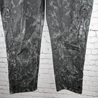 Soft Surroundings Grey Tie Dye Embroidered Rhinestone High Rise Jeans 18 (38x29)