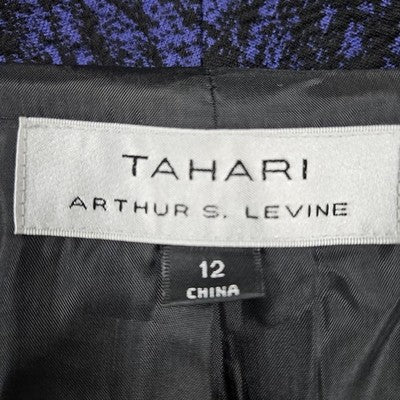 Tahari Black Purple Knit Textured Snapped Collared Pockets Lined Jacket 12