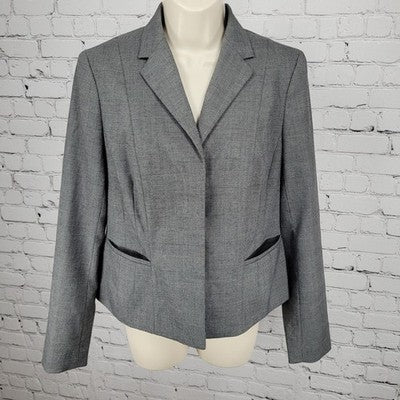 Ann Taylor Grey Glen Check Buttoned Notch Blazer Suit Jacket Size 6