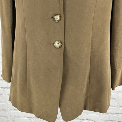 VTG Rena Rowan Brown 100% Silk Lightweight Lined Buttoned Pockets Jacket Size 6P
