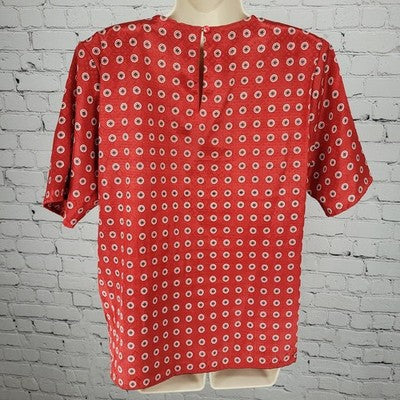 VTG Jos A Bank Clothiers Red Satin Geometric Shoulder Pads Short Sleeve Top 10