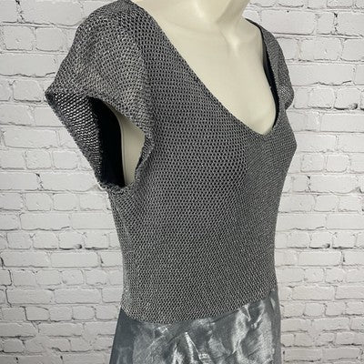 JS Collections Grey Metallic Fit & Flare Short Sleeve Prom Evening Dress Size 12