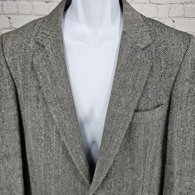 VTG Silvermans Black White Linen Wool Blend Herringbone Blazer Sport Coat 42R