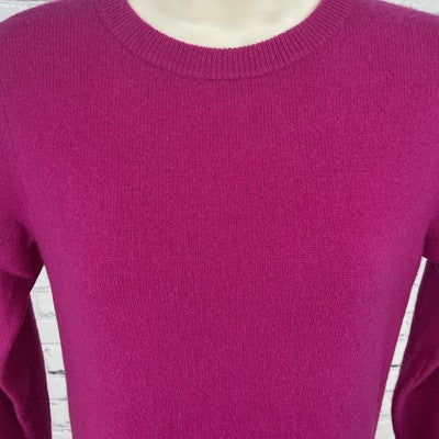 Halogen Pink Fuchsia 100% Cashmere Knit Pullover Crew Neck Sweater Petite XS