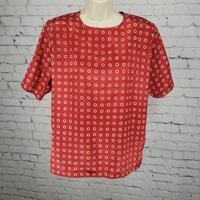 VTG Jos A Bank Clothiers Red Satin Geometric Shoulder Pads Short Sleeve Top 10