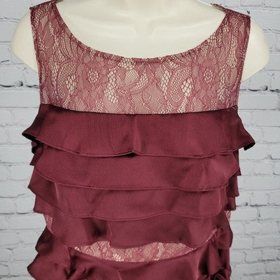 Adrianna Papell Deep Red Lace Layered Sleeveless Maxi Bridesmaid Dress Size 10
