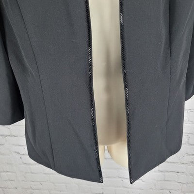 VTG Karen Miller Black Open Beaded Trim Collarless Lined Suit Jacket Size 8