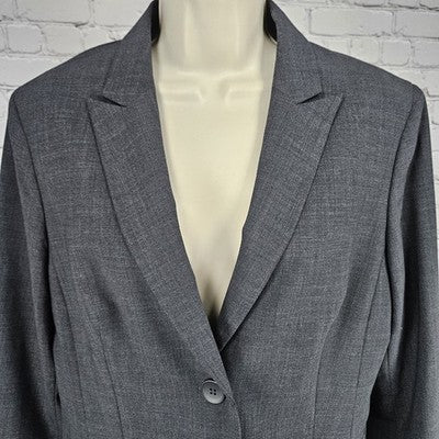 Jones NY Grey Wool Blend Stretch Platinum Easy Care Peak Blazer Suit Jacket 16