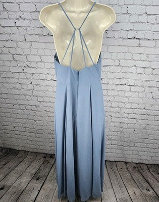 Jenny Yoo Blue Chiffon Strappy Open Back Side Slit Bridesmaid Maxi Dress 10