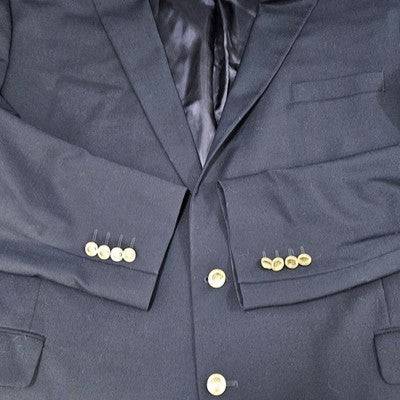 Stafford Navy Wool Blend Executive Classic Fit Hopsack Blazer Notch Stretch 54R