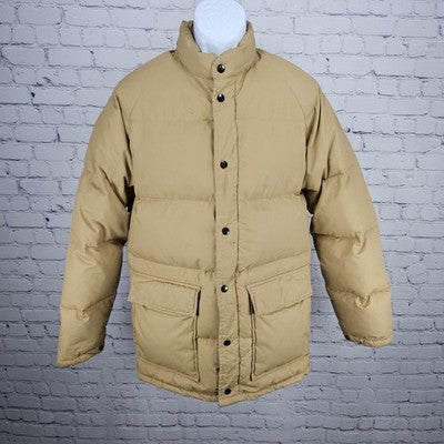 VTG Windbreaker Tan Down Fine Feather Insulated Snap Puffer Jacket M *zipper