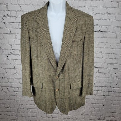 Austin Reed Tan 100% Silk Houndstooth 2 Button Notch Blazer Sport Coat Size 42L