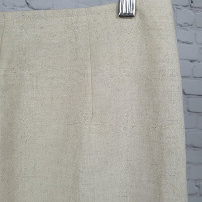 Susan Gail Collection Beige Linen Blend Red Print Buttoned Wrap Unlined Skirt 12
