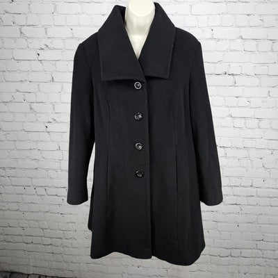 Preston & York Black Wool Blend Button Bow Collar Lined Over Coat 12 *defects