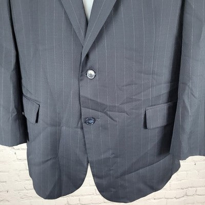 Jos A Bank Dark Navy Pinstriped 100% Wool Travelers Blazer Sport Coat Size 42R