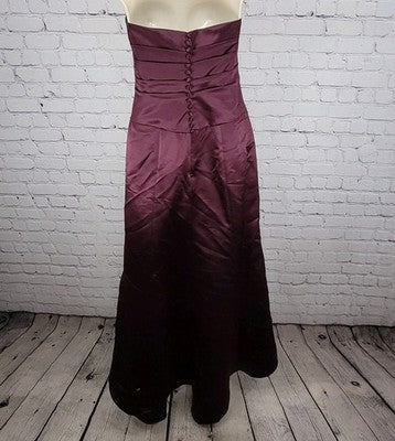 Bill Levkoff Purple Satin Strapless Pleated Back Zip Buttoned Lined Dress 6