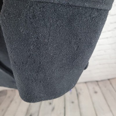 Larry Levine Black Wool & Cashmere Rex Rabbit Fur Collar Pea Coat Size Small S