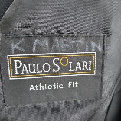 Paulo Solari Black 100% Wool Athletic Fit Full Suit Set Jacket 40L Pants 32x31
