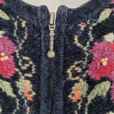 Coldwater Creek Purple Velvet Floral Embroidered Full Zip Jacket Small S