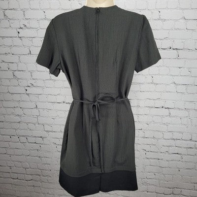 VTG Lisa Jo Dark Green Short Sleeve Tie Back Gold Buttoned Dress Small S