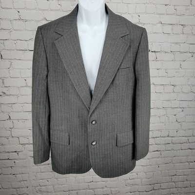 VTG The Barrister Collection Grey Pinstriped 2 Button Notch Blazer Sport Coat 38