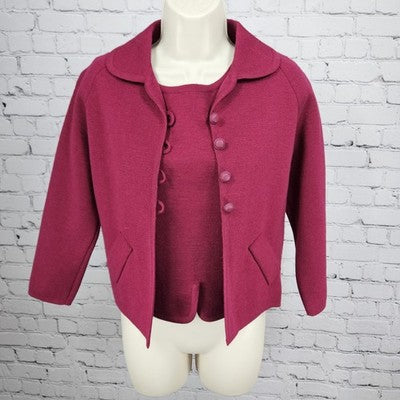 VTG Mirsa Red 100% Wool 2 Piece Set Buttoned 3/4 Sleeve Crop Jacket Top Italy 8