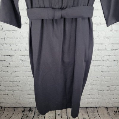 VTG Positive Influence Black Wool Blend Gold Buttoned Belted Midi Dress USA 16W