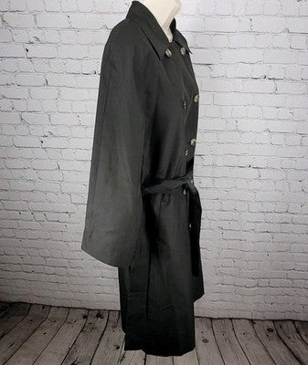 Caara Black Double Breasted Buttoned Belted Lightweight Trench Pea Coat Small S