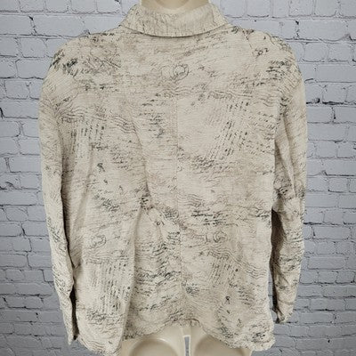 VTG Chico's Design Beige Silk Linen Postcard Long Sleeve Shirt Size 3 US 16