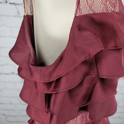 Adrianna Papell Deep Red Lace Layered Sleeveless Maxi Bridesmaid Dress Size 10