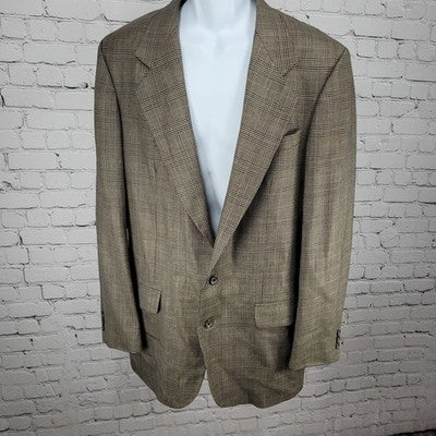 Holbrook Tan Houndstooth 2 Button Ventless Notch Blazer Sport Coat Size 42XL