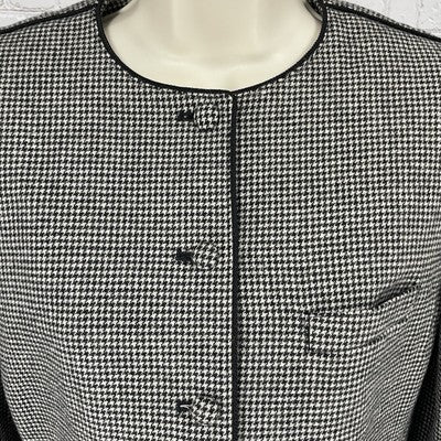 VTG Sasson Black & White Wool Blend Houndstooth Buttoned Jacket Size 12/13