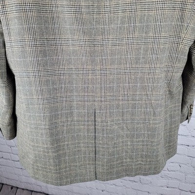 Jos A Bank Tan Silk & Wool Blend Houndstooth Notch Blazer Sport Coat Size 46R