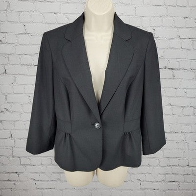 Ann Taylor LOFT Black Ruffle Pleated One Button Blazer Suit Short Jacket Size 8