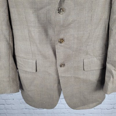 Lauren Ralph Lauren Brown 100% Wool Check 3 Button Blazer Sport Coat 41T *holes