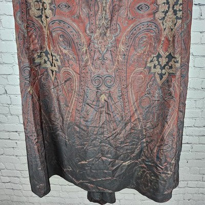 VTG Devan Red Paisley Unlined Ruched Back Pockets Zip Long A-Line Skirt USA 8