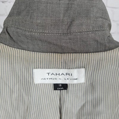 Tahari Grey One Button Puff Sleeve Stretch Notch Blazer Suit Jacket 18