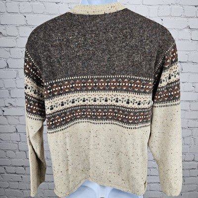 VTG Arizona Jean Co Brown Wool Blend Knit Fair Isle Pullover V Neck Sweater M