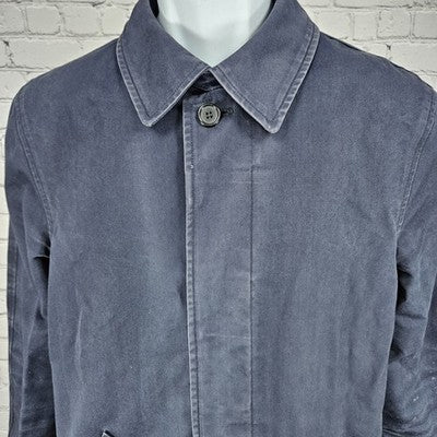 A.P.C. Rue Madame Paris Navy 100% Cotton Twill Button Lined Long Coat XS *bleach