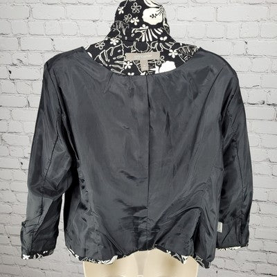 Croft & Barrow Black & White Floral Cotton Stretch Buttoned Lined Jacket Size 14