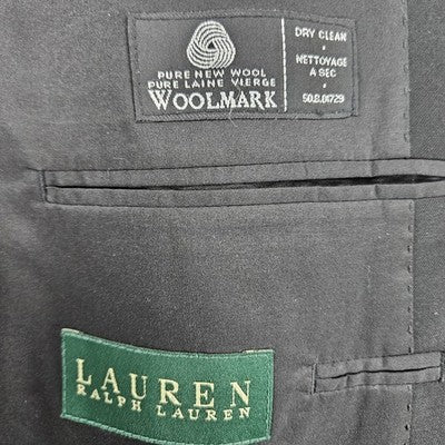 Lauren Ralph Lauren Black 100% Wool 2 Button Vented Notch Blazer Sport Coat 42L