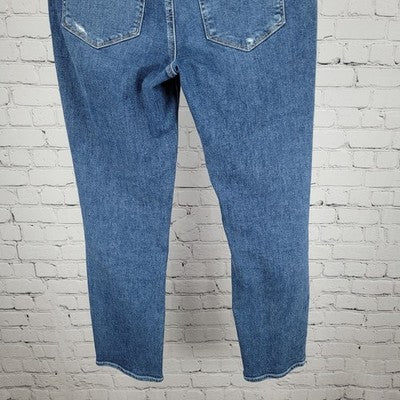 Paige Denim Blue Brigitte Distressed Mid Rise Straight Ankle Jeans 27 (29x28)
