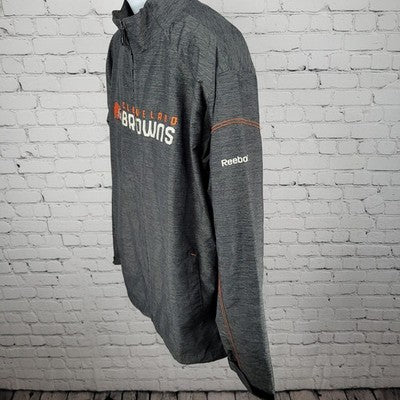 Cleveland Browns NFL Grey Reebok Full Zip Windbreaker Jacket Pockets Size XL