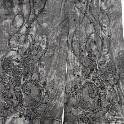 Soft Surroundings Grey Tie Dye Embroidered Rhinestone High Rise Jeans 18 (38x29)