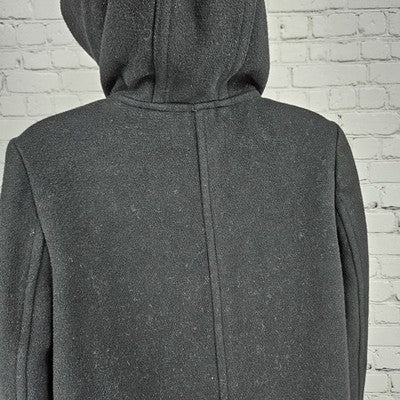 Ann Taylor Black Wool Blend Hooded Full Zip Cargo Pockets Utility Coat 4