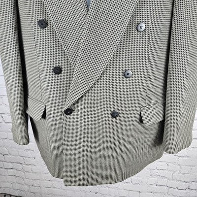 Albert Nipon Brown Black 100% Wool Double Breasted Peak Blazer Sport Coat 42R