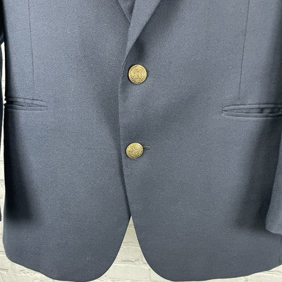 VTG Fabergi Navy 2 Gold Button Blazer Notch Sport Coat Hand Tailored Size 43R