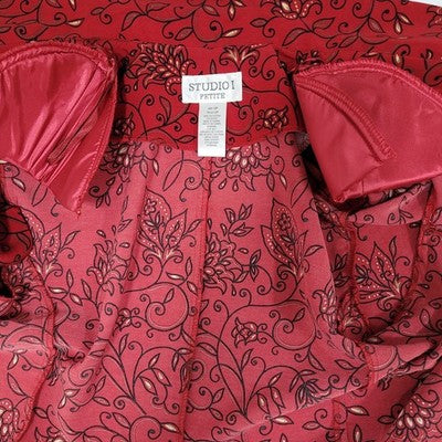 NWT Studio 1 Deep Red Floral Shoulder Pad Open Layering Tunic Top Size 12P