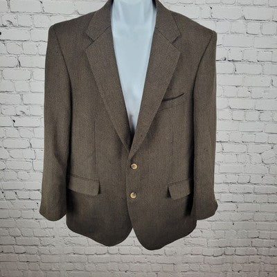 Alan Flusser Brown 100% Lambswool Tweed Notch Vented Blazer Sport Coat Size 44R